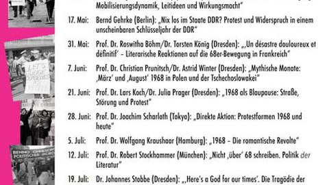 Plakat zur Ringvorlesung "50 Jahre 1968" im Sommersemester 2018 an der TU Dresden