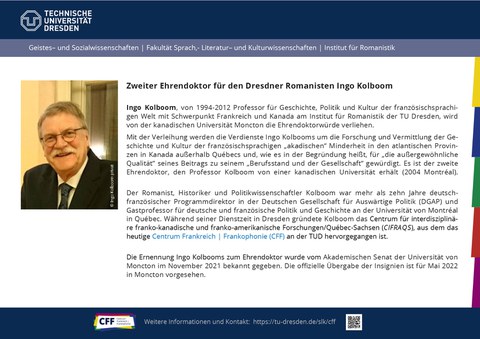CFF-Newsbeitrag: Ehrendoktorwürde der Universität Moncton für Ingo Kolboom 2021