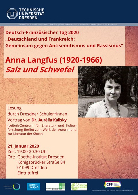 Poster on the occasion of the Franco-German Day “Germany-France: Together Against Anti-Semitism and Racism” on January 21, 2020, at the Goethe-Institut Dresden.