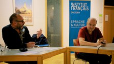 Photo 12 on the occasion of the reading of “Die Flüchtigen” (The Fugitives) – Alain Damasio and Milena Adam in conversation on September 15, 2021, at the Goethe-Institut Dresden.