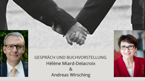 Poster on the occasion of the discussion and book presentation “From arch-enemies to good neighbors: A German-French Dialogue” with Hélène Miard-Delacroix and Andreas Wirsching on June 8, 2022, at the Central Library of the Dresden Municipal Libraries.
