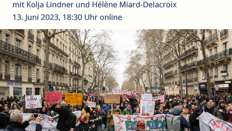 Poster on the occasion of the (online) panel discussion “What on earth Is going on in France? Pension reform, protests and their consequences,” organized by the Network of University Centers for French and Francophone Studies in Germany on June 13, 2023.