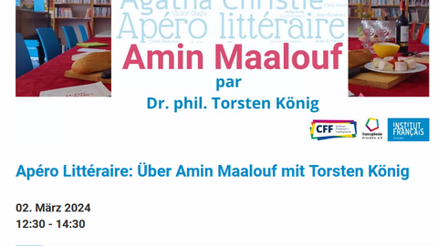Screenshot of the poster on the occasion of the “Literary Reception: On Amin Maalouf with Torsten König” on March 2, 2024, at the Institut français Dresden.