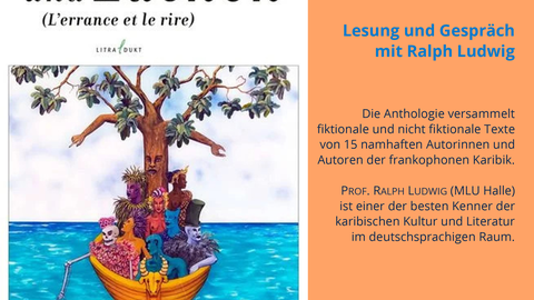Poster for Ralph Ludwig's reading of “Irrschweifen und Lachen. L'errance et le rire” on June 5, 2025, at the Erich Kästner House of Literature in Dresden.