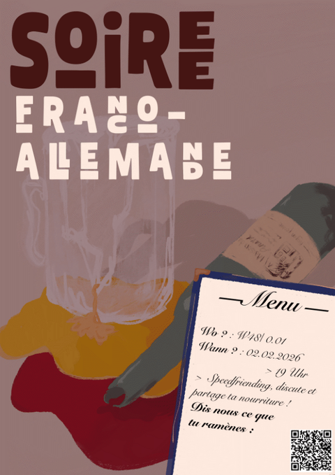 Poster on the occasion of the Franco-German soirée marking the end of the semester on February 2, 2026, at the SLK faculty of TU Dresden.