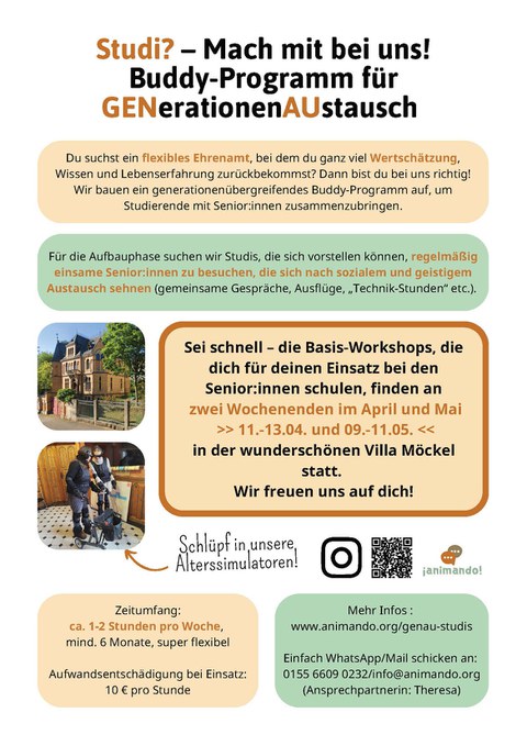 Poster on the occasion of the call for student participants: Buddy Program for Intergenerational Exchange