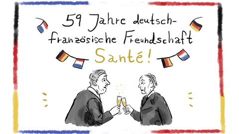 Eine Zeichnung zum Thema 59 Jahre deutsch-französische Freundschaft