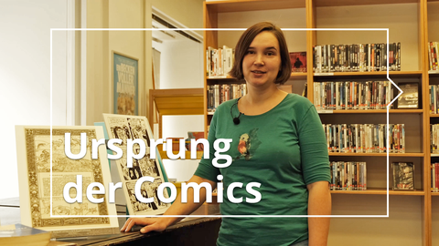 Header for the video “The Origins of Comics” for International Francophonie Day 2022, narrated by Bettina Müller (research assistant at the CFF).