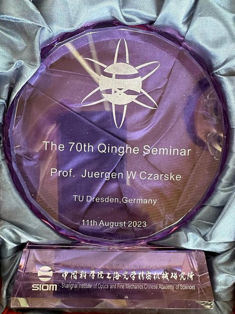 Prof. Jürgen Czarske, Prize of Chinese Academy of Science, Qinghe Seminar 70th, Shanghai 08/2023