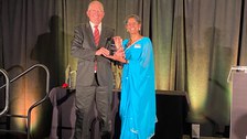 from left, Winner of SPIE Chandra S Vikram Award Prof Juergen Czarske and 2022 SPIE President Anita Mahadevan-Jansen, Vanderbilt University