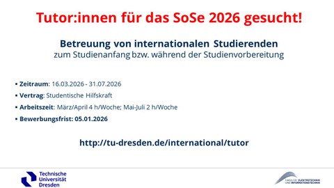 Tutor:innen im International Office für das Sommersemester 2026 gesucht - Frist 5. Januar 2026