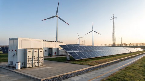 High tech wind and solar hybrid system with solar panels and turbines
