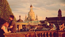 Dresden Altstadt im Sonnenuntergang.