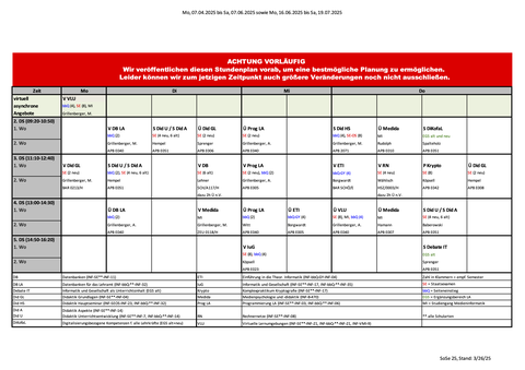 VORLÄUFIGER Stundenplan Sommersemester 2025