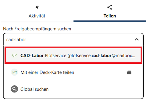 Teilen eines Ordners im Datashare