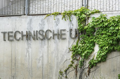 Uni Schriftzug pflanzenbedeckt