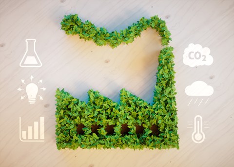 A power plant made of ivy with three pictures on the right and left depicting the pros and cons