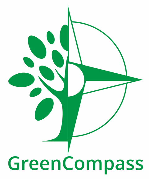 GreenCompas logo: consisting of a tree (left) and a compass (right) that meet in the centre. Below this is the word mark ‘GreenCompass’.