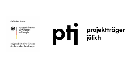Logos “Funded by the Federal Ministry for Economic Affairs and Energy” (BMWE) and the Project Management Agency Jülich (PtJ).