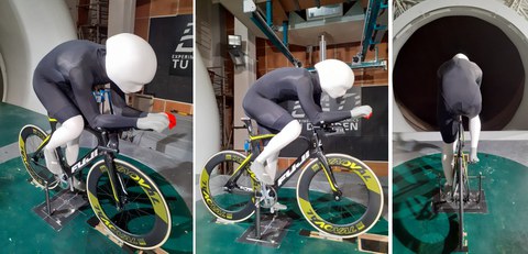 Puppe eines Radfahrers für Windkanaltests von Wettkampfbekleidung