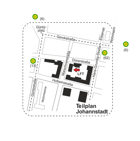 Lage des Institutsgebäudes im Campus Johannstadt