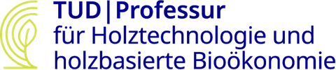 Das Bild zeigt das Logo der HTB - die Buchstaben H, T und B, links daneben ein Blatt und rechts daneben der Schriftzug Professur für Holztechnlogie und holzbasierte Bioökonomie