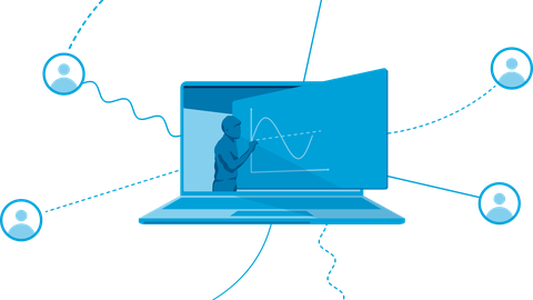 Auf dem Bild ist eine Illustration zu sehen, welche die Vernetzung beim E-Learning darstellen soll