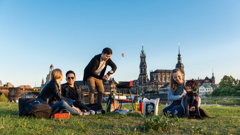 Studierende auf den Elbwiesen