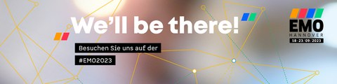 Banner mit Schrift "We'll be there" EMO 2023 Hannover