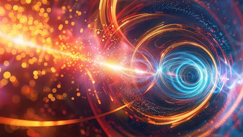 Quantum interference pattern, photons interacting, light wave dynamics, subatomic interference