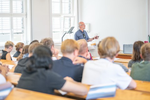 Lecture hall with professor and students