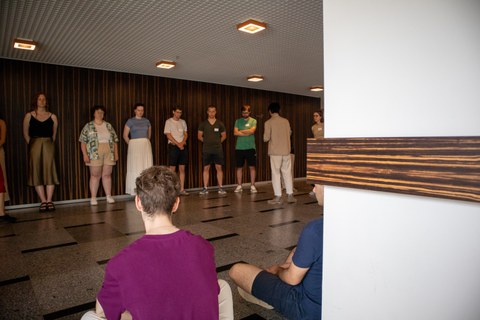 Group formation exercise with eyes closed