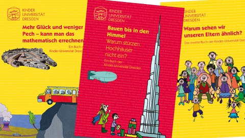 Die Collage zeigt die Cover von drei Kinder-Uni-Büchern. 