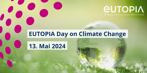 Ein Tropfen in form eines Globus. Davor der Text EUTOPIA DAy