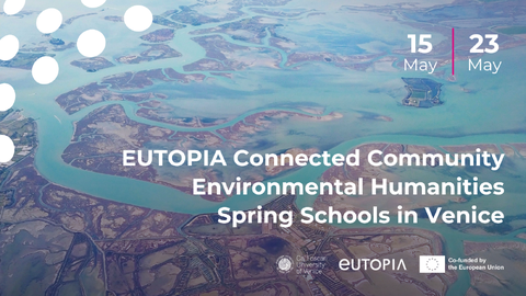 Luftbild der Lagune von Wenedig mit dem Text Environmental Humanities Spring Schools 