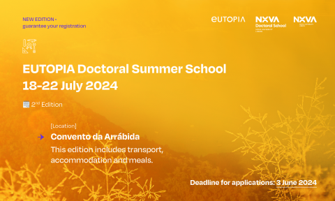 A yellow and orange pattern with text information on the summer school