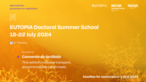 A yellow and orange pattern with text information on the summer school