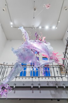 Aljoscha: extraterrestrial origin of life (2022); Installationsansicht der Intervention in der Galerie der Kustodie im Görges-Bau, TU Dresden 