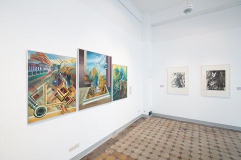 Blick in die Ausstellung „System und Revision“ mit Werken von Dieter Bock und Hubertus Giebe.  Foto: Michael Kretzschmar, TUD