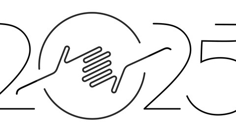 Das Bild zeigt die Zahl 2025, in der 0 reichen sich 2 Hände