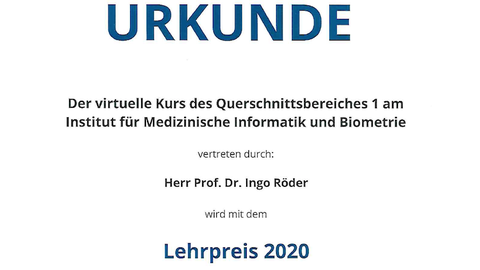 Urkunde vom Lehrpreis 2020