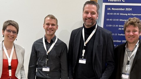 Das Somnolink-Team aus Dresden auf der Jahrestagung der Deutschen Gesellschaft für Schlafforschung und Schlafmedizin: Dr.-Ing. Miriam Goldammer, Dr. Tony Sehr, PD Dr. Moritz Brandt, Franz Ehrlich (v. links n. rechts)