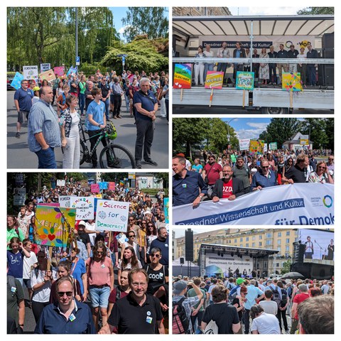 Bildercollage Demonstrationszug Sachsenplatz "Gemeinsam Für Demokratie"