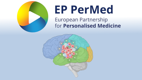 Oben Text: EP PerMed, European Partnership for Personalized Medicine, unten eine Abbildung von einem Gehirn.