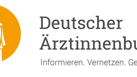 Logo des Deutschen Ärztinnenbund e. V., zeigt im Profil eine stilisierte Frau mit einer Schale in der Hand und einer Schlange über der Schulter, dazu der Schriftzug nDeutescher Ärztinnenbund Informieren Vernetzen Gestalten.