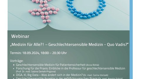 Das Bild enthält Textinformationen zum SLAEK-Webinar "Geschlechtersensible Medizin". Diese Informationen sind auch im Newsbeitrag aufgeführt.