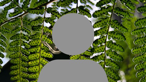 grau Figur vor grüner Pflanze