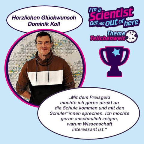 Junger Mann vor einer Nuklidkarte, daneben ein Pokal