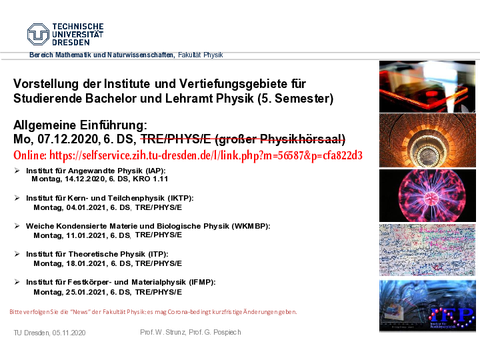 Informationsveranstaltung der Institute zu Vertiefungsgebieten