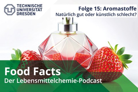 Ein Parfümfläschen und daneben liegen Erdbeeren.